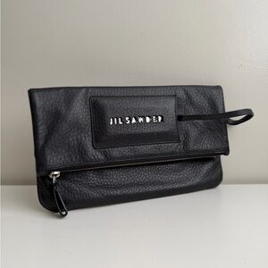 Jil Sander Black Leather Clutch with Mirror Pull
